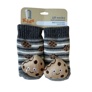 NWT Baby IQ Brands 3D Baby Rattle Socks, Full Cushioned, 0-12 Months Cookies
